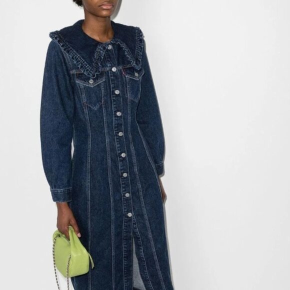 Ganni Dresses & Skirts - NWOT GANNI X LEVI'S Ruffle-trimmed Denim Shirt Mini Dress XS $475
